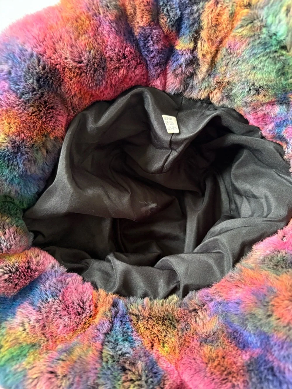 Fuzzy Tie Dye Bucket Hat Scarf Rainbow Faux Fur Festival‎ Y2K Streetwear Rave